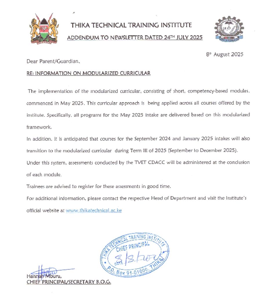 Thika TTI-Modularized Curriculum